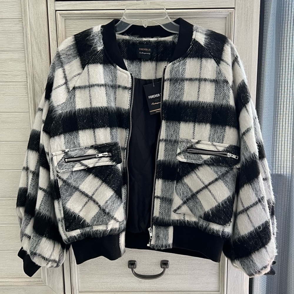 Buffalo plaid bomber jacket